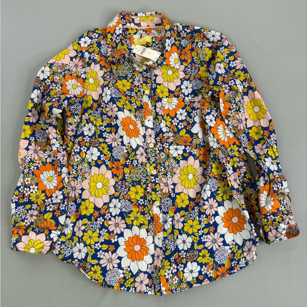 Anthropologie Maeve Floral Print Long Sleeve Button-down Cotton Shirt Size M NWT